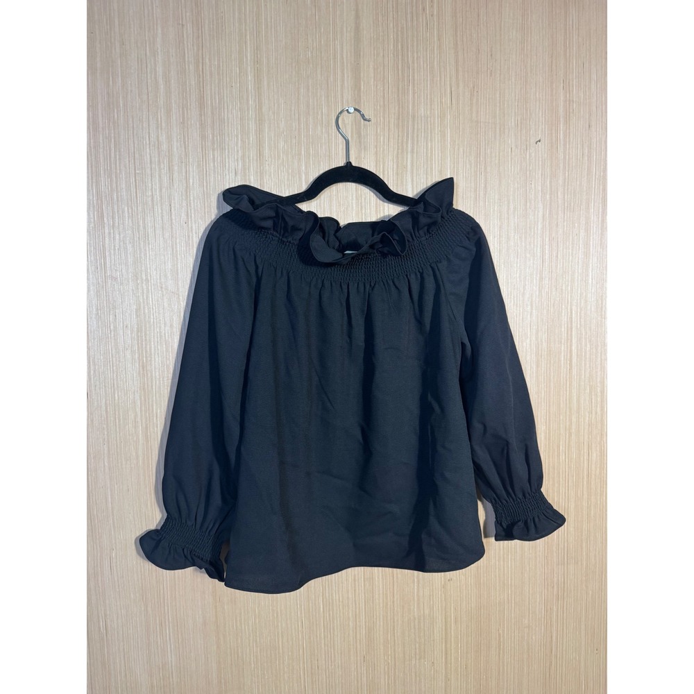 Tuckernuck Marguerite Black Smocked Off Shoulder Ruffle Long Sleeve Blouse